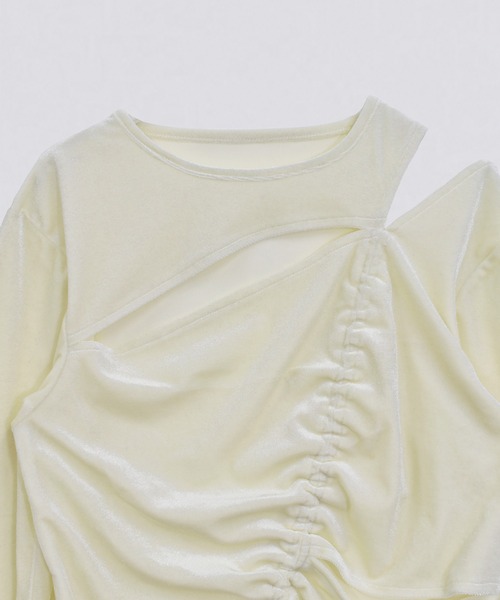 kiehtova（キエトヴァ）の「【kiehtova】VELOR SLIT GATHER TOPS/ベロア スリット ギャザー トップス KTWR46（Tシャツ/カットソー・レディース・ホワイト/ピンク/ブラック・FREE）」の13枚目の写真