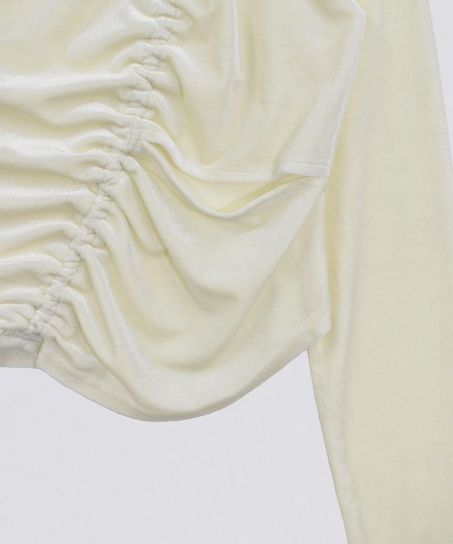 kiehtova（キエトヴァ）の「【kiehtova】VELOR SLIT GATHER TOPS/ベロア スリット ギャザー トップス KTWR46（Tシャツ/カットソー・レディース・ホワイト/ピンク/ブラック・FREE）」の14枚目の写真