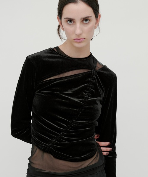 kiehtova（キエトヴァ）の「【kiehtova】VELOR SLIT GATHER TOPS/ベロア スリット ギャザー トップス KTWR46（Tシャツ/カットソー・レディース・ホワイト/ピンク/ブラック・FREE）」の17枚目の写真