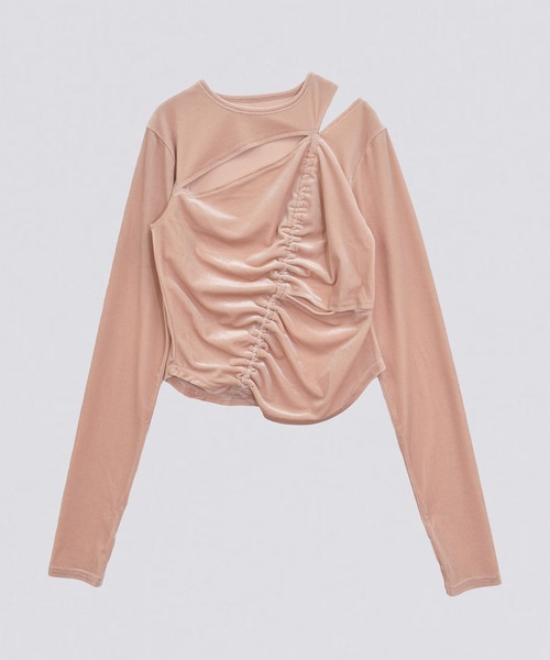kiehtova（キエトヴァ）の「【kiehtova】VELOR SLIT GATHER TOPS/ベロア スリット ギャザー トップス KTWR46（Tシャツ/カットソー・レディース・ホワイト/ピンク/ブラック・FREE）」の5枚目の写真
