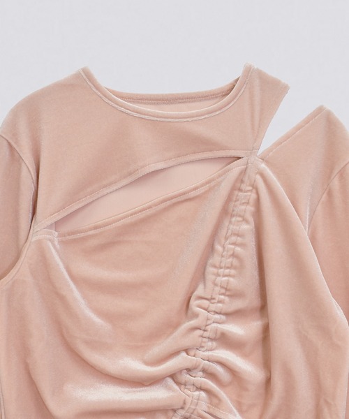 kiehtova（キエトヴァ）の「【kiehtova】VELOR SLIT GATHER TOPS/ベロア スリット ギャザー トップス KTWR46（Tシャツ/カットソー・レディース・ホワイト/ピンク/ブラック・FREE）」の6枚目の写真