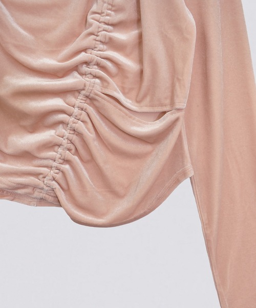 kiehtova（キエトヴァ）の「【kiehtova】VELOR SLIT GATHER TOPS/ベロア スリット ギャザー トップス KTWR46（Tシャツ/カットソー・レディース・ホワイト/ピンク/ブラック・FREE）」の7枚目の写真