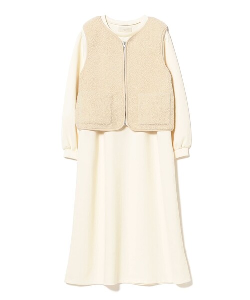 セール】ボア ベスト × カット ワンピース セット (洗濯可