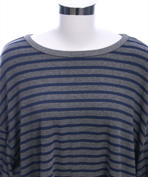 CLEAR BASIC（クリアベーシック）の「オーバーサイズボーダーカットソー［大人 カジュアル 着回し力抜群］（Tシャツ/カットソー・レディース・グレー/チャコールグレー/アイボリー・F）」の9枚目の写真