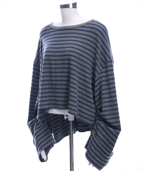 CLEAR BASIC（クリアベーシック）の「オーバーサイズボーダーカットソー［大人 カジュアル 着回し力抜群］（Tシャツ/カットソー・レディース・グレー/チャコールグレー/アイボリー・F）」の10枚目の写真