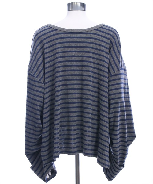 CLEAR BASIC（クリアベーシック）の「オーバーサイズボーダーカットソー［大人 カジュアル 着回し力抜群］（Tシャツ/カットソー・レディース・グレー/チャコールグレー/アイボリー・F）」の13枚目の写真