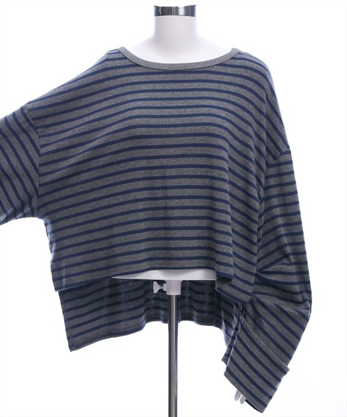 CLEAR BASIC（クリアベーシック）の「オーバーサイズボーダーカットソー［大人 カジュアル 着回し力抜群］（Tシャツ/カットソー・レディース・グレー/チャコールグレー/アイボリー・F）」の14枚目の写真