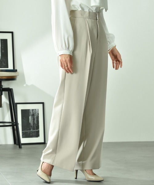 INTERPLANET(インタープラネット)の「ツイルクロスワイドパンツ(その他パンツ・レディース・ライトベージュ/ネイビー・FREE)」の3枚目の写真