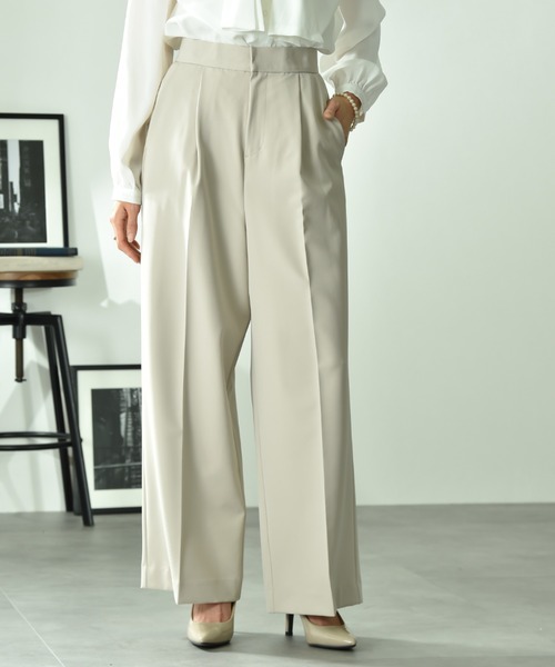 INTERPLANET(インタープラネット)の「ツイルクロスワイドパンツ(その他パンツ・レディース・ライトベージュ/ネイビー・FREE)」の4枚目の写真
