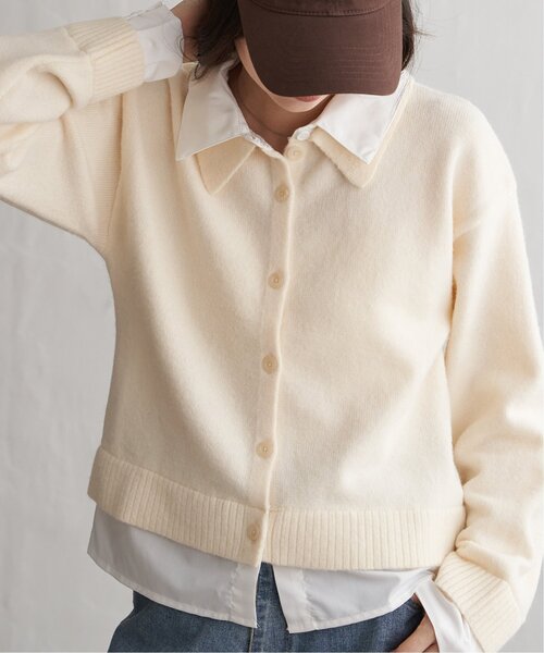 VENCEEXCHANGE(ヴァンスエクスチェンジ)の「アルパカタッチシャツドッキングカーディガン(カーディガン/ボレロ・レディース・ブラック/アイボリー/チャコール・FREE)」の2枚目の写真