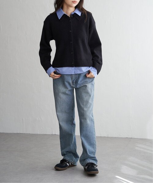 VENCEEXCHANGE(ヴァンスエクスチェンジ)の「アルパカタッチシャツドッキングカーディガン(カーディガン/ボレロ・レディース・ブラック/アイボリー/チャコール・FREE)」の8枚目の写真