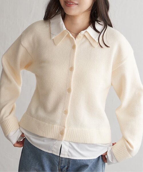 VENCEEXCHANGE(ヴァンスエクスチェンジ)の「アルパカタッチシャツドッキングカーディガン(カーディガン/ボレロ・レディース・ブラック/アイボリー/チャコール・FREE)」の10枚目の写真