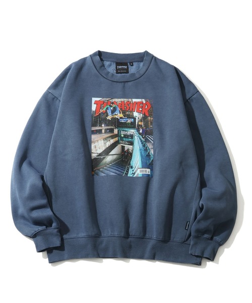 THRASHER（スラッシャー）の「【THRASHER/スラッシャー】裏起毛 ヴィンテージピグメント加工 マガジンプリント クルーネック スウェット トレーナー（スウェット・メンズ・チャコール/ネイビー/グレー/ブラウン・M/L/XL）」の4枚目の写真