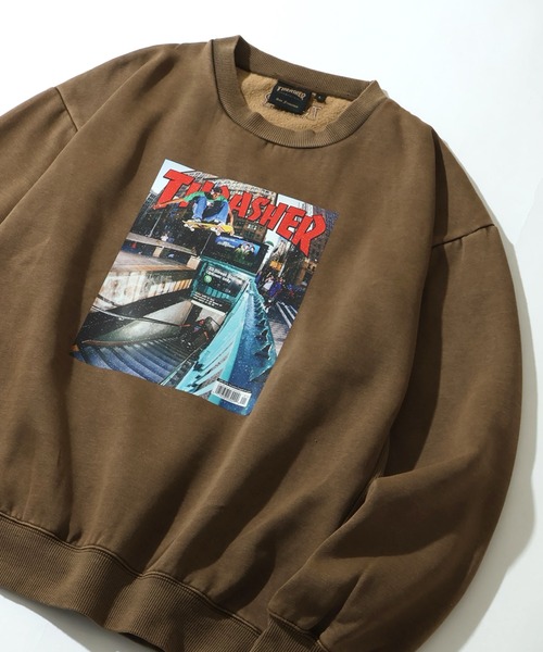 THRASHER（スラッシャー）の「【THRASHER/スラッシャー】裏起毛 ヴィンテージピグメント加工 マガジンプリント クルーネック スウェット トレーナー（スウェット・メンズ・チャコール/ネイビー/グレー/ブラウン・M/L/XL）」の10枚目の写真