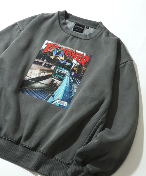 THRASHER（スラッシャー）の「【THRASHER/スラッシャー】裏起毛 ヴィンテージピグメント加工 マガジンプリント クルーネック スウェット トレーナー（スウェット・メンズ・チャコール/ネイビー/グレー/ブラウン・M/L/XL）」の9枚目の写真
