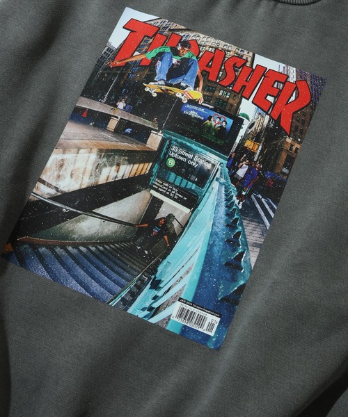 THRASHER（スラッシャー）の「【THRASHER/スラッシャー】裏起毛 ヴィンテージピグメント加工 マガジンプリント クルーネック スウェット トレーナー（スウェット・メンズ・チャコール/ネイビー/グレー/ブラウン・M/L/XL）」の14枚目の写真