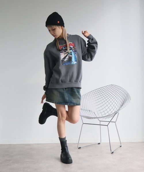 THRASHER（スラッシャー）の「【THRASHER/スラッシャー】裏起毛 ヴィンテージピグメント加工 マガジンプリント クルーネック スウェット トレーナー（スウェット・メンズ・チャコール/ネイビー/グレー/ブラウン・M/L/XL）」の7枚目の写真