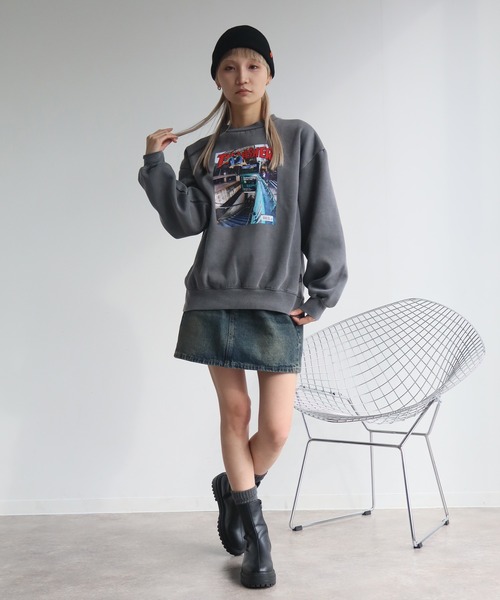 THRASHER（スラッシャー）の「【THRASHER/スラッシャー】裏起毛 ヴィンテージピグメント加工 マガジンプリント クルーネック スウェット トレーナー（スウェット・メンズ・チャコール/ネイビー/グレー/ブラウン・M/L/XL）」の6枚目の写真