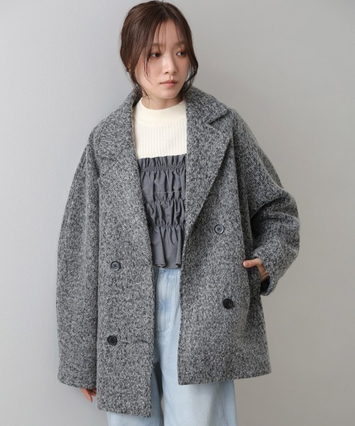 Bab（バブ）の「スリーブデザインハーフ丈コート（ダウンジャケット/コート・レディース・ベージュ/チャコールグレー・M）」の2枚目の写真