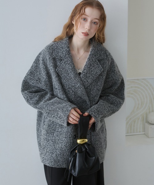 Bab（バブ）の「スリーブデザインハーフ丈コート（ダウンジャケット/コート・レディース・ベージュ/チャコールグレー・M）」の5枚目の写真