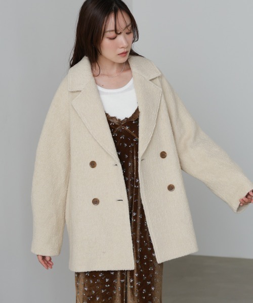 Bab（バブ）の「スリーブデザインハーフ丈コート（ダウンジャケット/コート・レディース・ベージュ/チャコールグレー・M）」の12枚目の写真