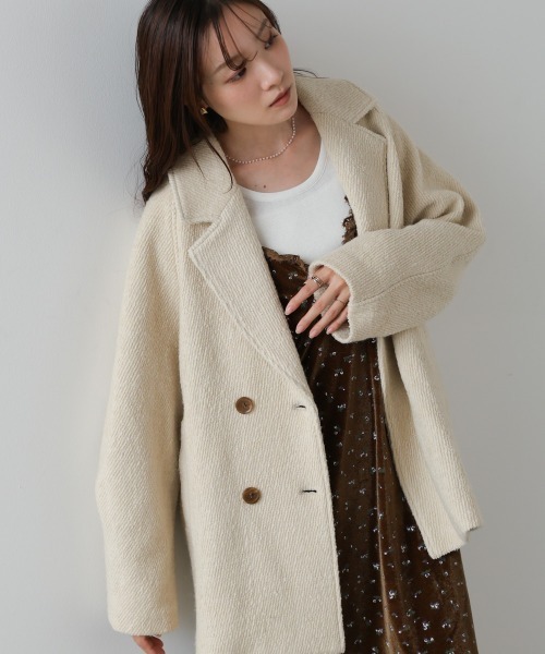 Bab（バブ）の「スリーブデザインハーフ丈コート（ダウンジャケット/コート・レディース・ベージュ/チャコールグレー・M）」の13枚目の写真