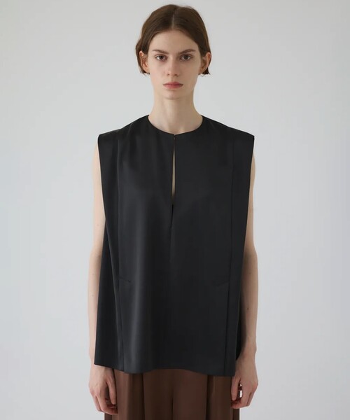 RIM.ARK（リムアーク）の「【RIM.ARK/リムアーク】Satin chic vest/サテンシックベスト（ベスト・レディース・ブラック/カーキ・FREE）」の9枚目の写真