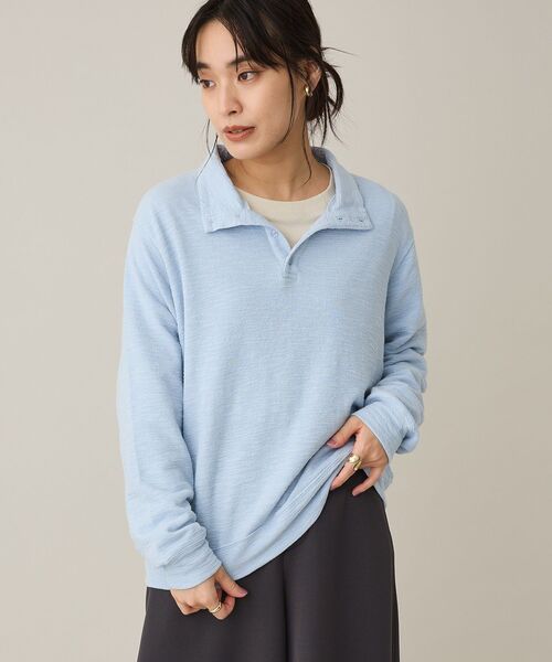 CRAFT STANDARD BOUTIQUE(クラフトスタンダードブティック)の「ピグメント風裏毛ヘンリーネックプルオーバー(Tシャツ/カットソー・レディース・グレー/ライトイエロー/サックスブルー・FREE)」の4枚目の写真
