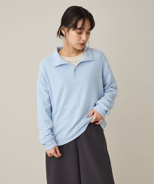 CRAFT STANDARD BOUTIQUE(クラフトスタンダードブティック)の「ピグメント風裏毛ヘンリーネックプルオーバー(Tシャツ/カットソー・レディース・グレー/ライトイエロー/サックスブルー・FREE)」の5枚目の写真