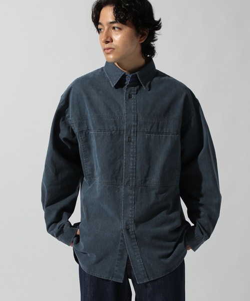 niko and...（ニコアンド）の「ビンテージ起毛ワークシャツ（シャツ/ブラウス・メンズ・ネイビー/ライトベージュ・MEDIUM/LARGE）」の2枚目の写真