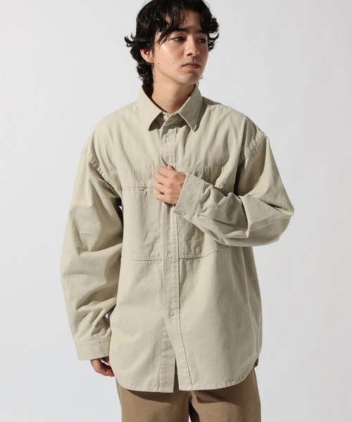 niko and...（ニコアンド）の「ビンテージ起毛ワークシャツ（シャツ/ブラウス・メンズ・ネイビー/ライトベージュ・MEDIUM/LARGE）」の5枚目の写真