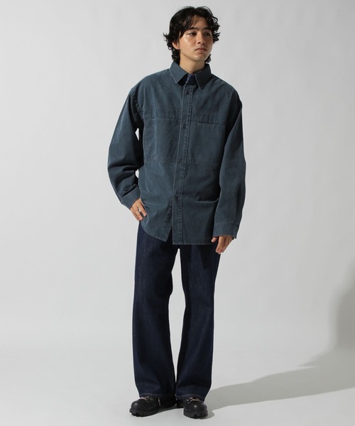 niko and...（ニコアンド）の「ビンテージ起毛ワークシャツ（シャツ/ブラウス・メンズ・ネイビー/ライトベージュ・MEDIUM/LARGE）」の6枚目の写真