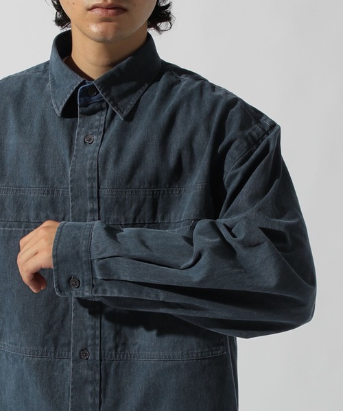 niko and...（ニコアンド）の「ビンテージ起毛ワークシャツ（シャツ/ブラウス・メンズ・ネイビー/ライトベージュ・MEDIUM/LARGE）」の13枚目の写真