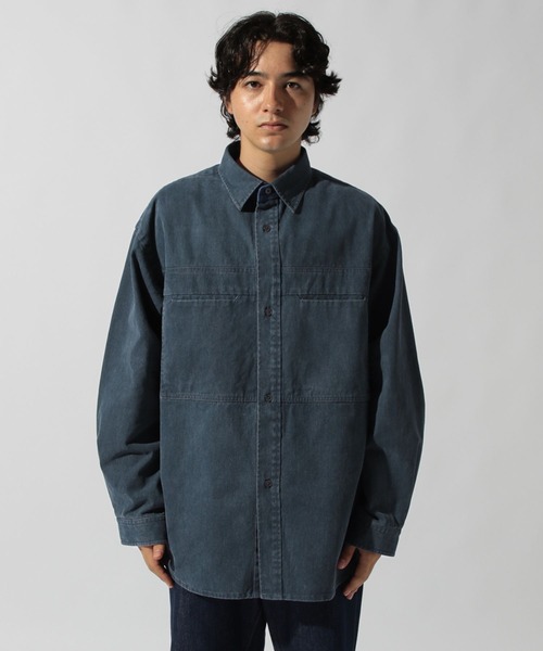 niko and...（ニコアンド）の「ビンテージ起毛ワークシャツ（シャツ/ブラウス・メンズ・ネイビー/ライトベージュ・MEDIUM/LARGE）」の9枚目の写真