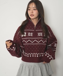 WEGO/ノルディック柄ハーフジップニット