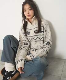 WEGO/ノルディック柄ハーフジップニット