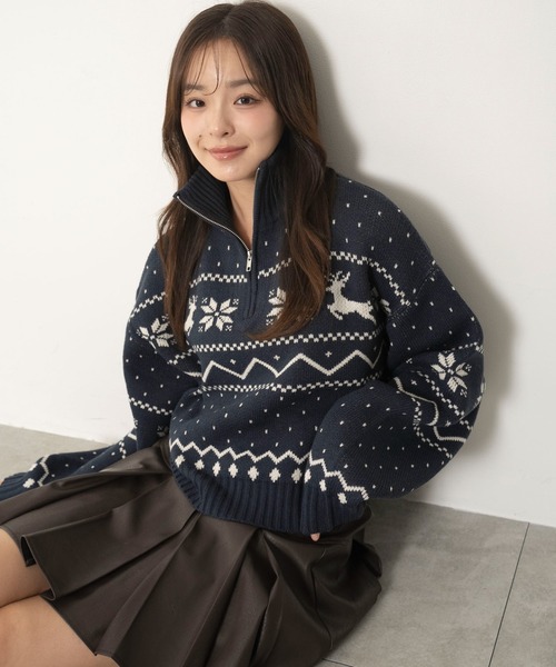 WEGO(ウィゴー)の「WEGO/ノルディック柄ハーフジップニット(ニット/セーター・レディース・レッド/ネイビー/アイボリー・FREE)」の18枚目の写真