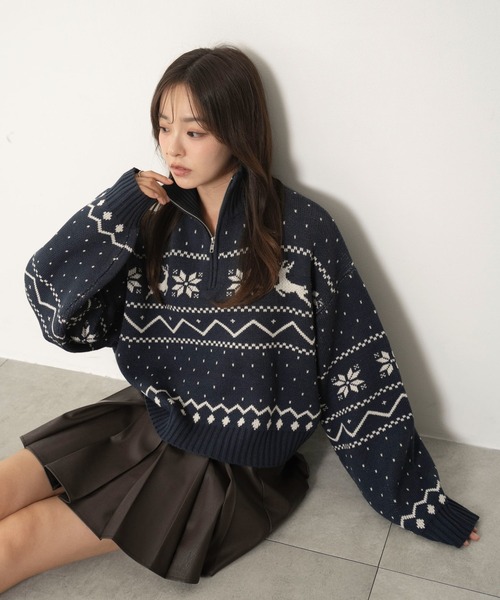WEGO(ウィゴー)の「WEGO/ノルディック柄ハーフジップニット(ニット/セーター・レディース・レッド/ネイビー/アイボリー・FREE)」の19枚目の写真