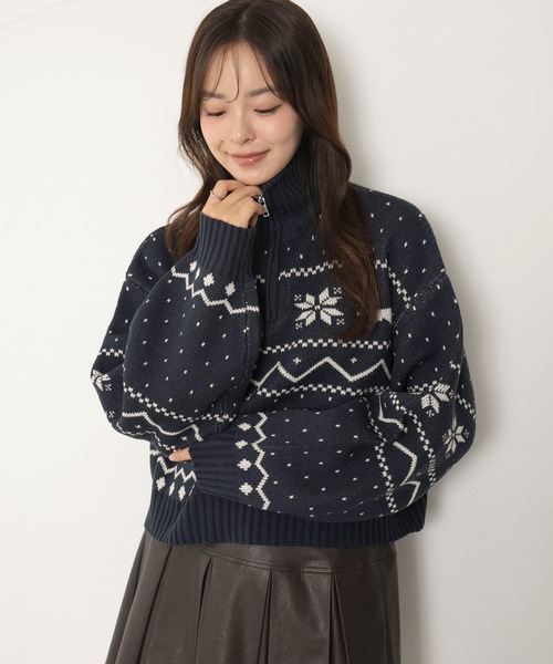 WEGO(ウィゴー)の「WEGO/ノルディック柄ハーフジップニット(ニット/セーター・レディース・レッド/ネイビー/アイボリー・FREE)」の20枚目の写真