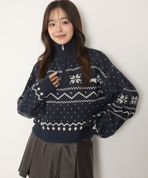 WEGO(ウィゴー)の「WEGO/ノルディック柄ハーフジップニット(ニット/セーター・レディース・レッド/ネイビー/アイボリー・FREE)」の21枚目の写真