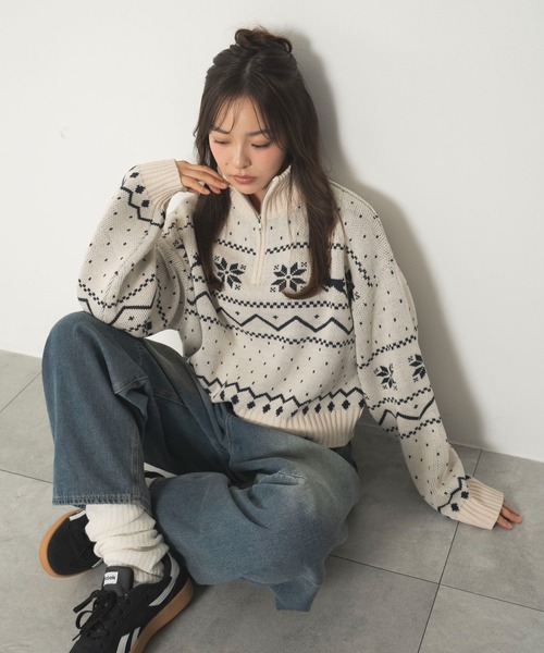 WEGO(ウィゴー)の「WEGO/ノルディック柄ハーフジップニット(ニット/セーター・レディース・レッド/ネイビー/アイボリー・FREE)」の15枚目の写真