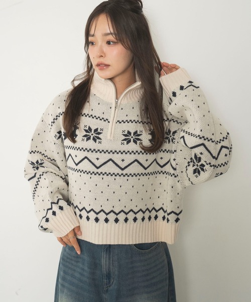 WEGO(ウィゴー)の「WEGO/ノルディック柄ハーフジップニット(ニット/セーター・レディース・レッド/ネイビー/アイボリー・FREE)」の14枚目の写真