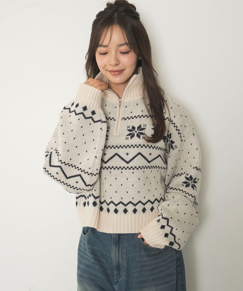 WEGO(ウィゴー)の「WEGO/ノルディック柄ハーフジップニット(ニット/セーター・レディース・レッド/ネイビー/アイボリー・FREE)」の13枚目の写真