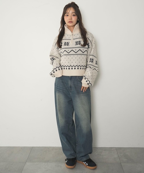 WEGO(ウィゴー)の「WEGO/ノルディック柄ハーフジップニット(ニット/セーター・レディース・レッド/ネイビー/アイボリー・FREE)」の16枚目の写真