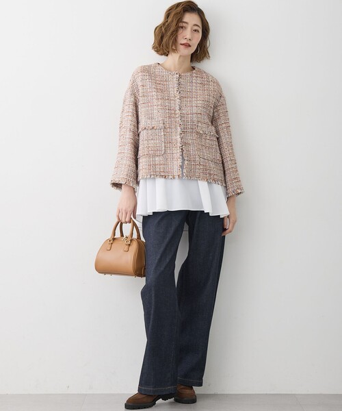 23区（ニジュウサンク）の「GIOLICAツイード ノーカラー ジャケット（その他アウター・レディース・ブラック系3/ブルー系3/黄土色系3・40/38）」の16枚目の写真