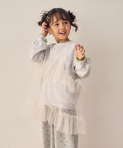 Piet（ピエット）の「チュールトレーナー チュニック（スウェット・キッズ・チャコール/ピンク/グレー・100/110/120/130）」の2枚目の写真