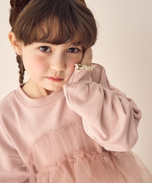 Piet（ピエット）の「チュールトレーナー チュニック（スウェット・キッズ・チャコール/ピンク/グレー・100/110/120/130）」の11枚目の写真