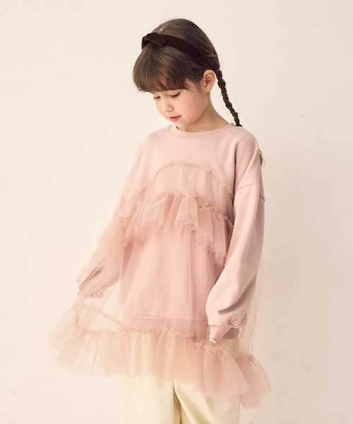 Piet（ピエット）の「チュールトレーナー チュニック（スウェット・キッズ・チャコール/ピンク/グレー・100/110/120/130）」の10枚目の写真