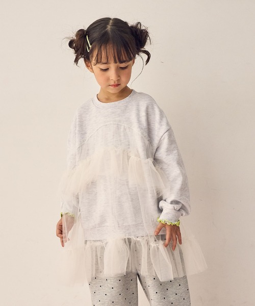 Piet（ピエット）の「チュールトレーナー チュニック（スウェット・キッズ・チャコール/ピンク/グレー・100/110/120/130）」の16枚目の写真