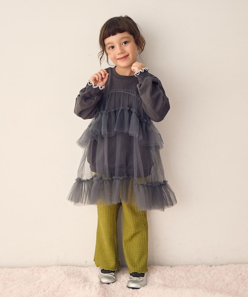 Piet（ピエット）の「チュールトレーナー チュニック（スウェット・キッズ・チャコール/ピンク/グレー・100/110/120/130）」の9枚目の写真